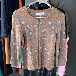 LOFT Women's Tan and Gray Leopard Print Sweater
